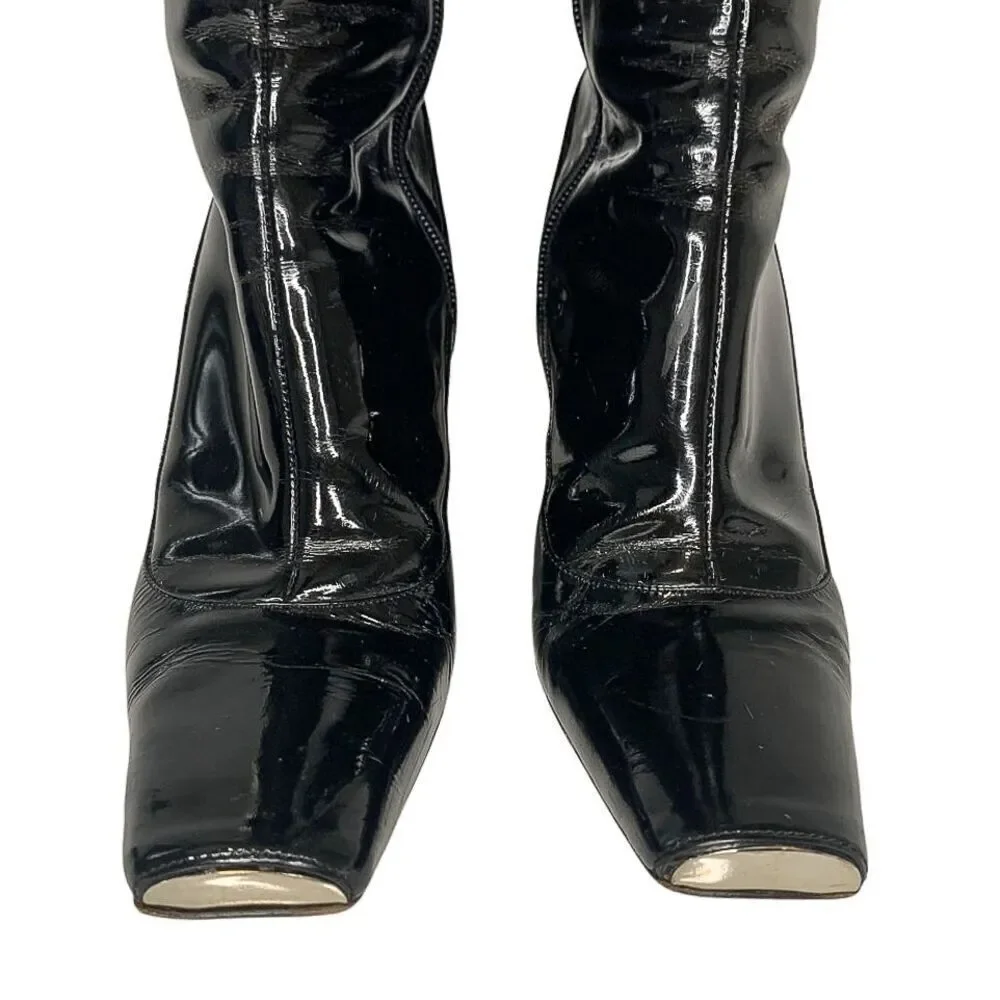 Louis Vuitton Black Patent Leather Knee High Heeled Boots EU 36.5 Square Toe